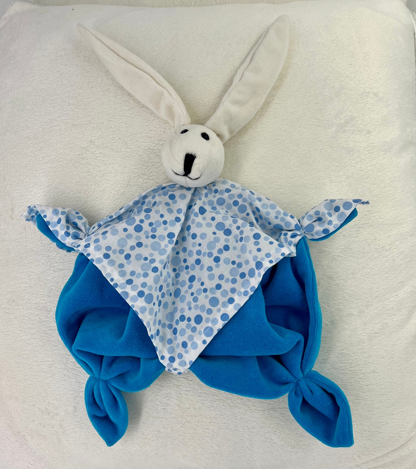 Schnuffeltuch "Hase" weiß/blau (Einzelstück/Unikat)